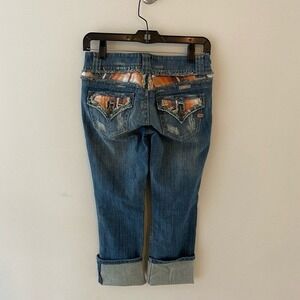Candie's Y2K Patched Denim Crop Jeans Size 0 Orange Plaid Detail‎ Cuffed